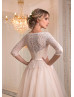 Peach Pink Lace Tulle Peplum Chic Wedding Dress